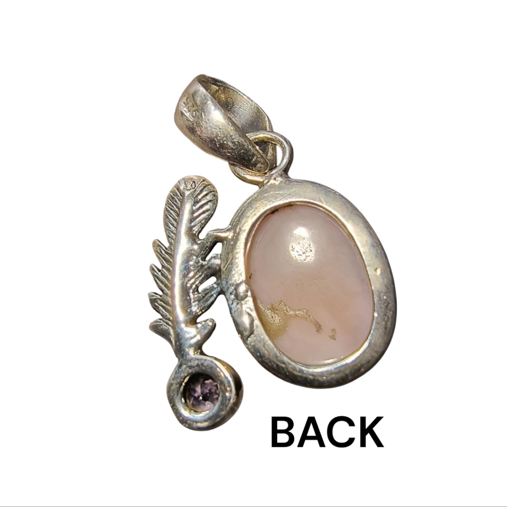 Pink Opal, Amethyst And Sterling Silver Pendant With Feather Detail - Picture 7 of 9